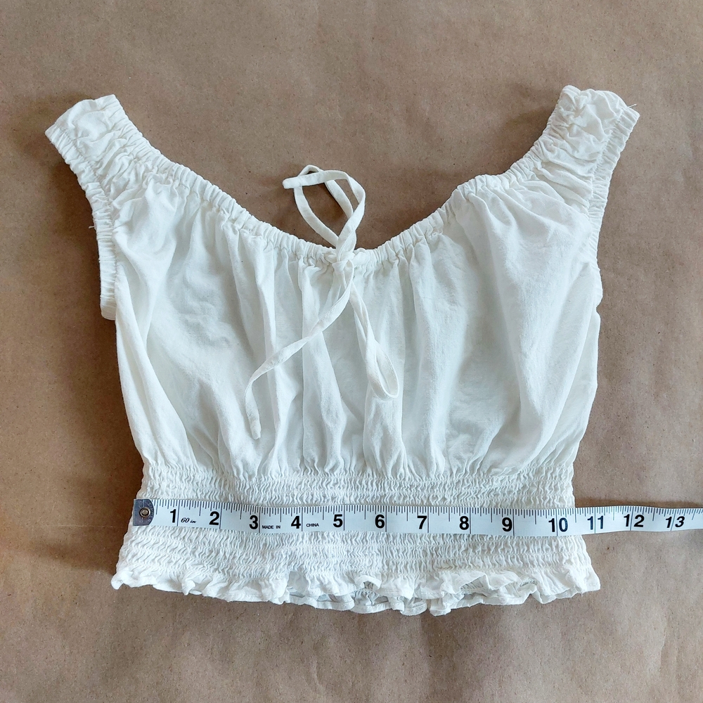 White Linen Ruffled Crop Top Blouse XS - Picture 5 of 8